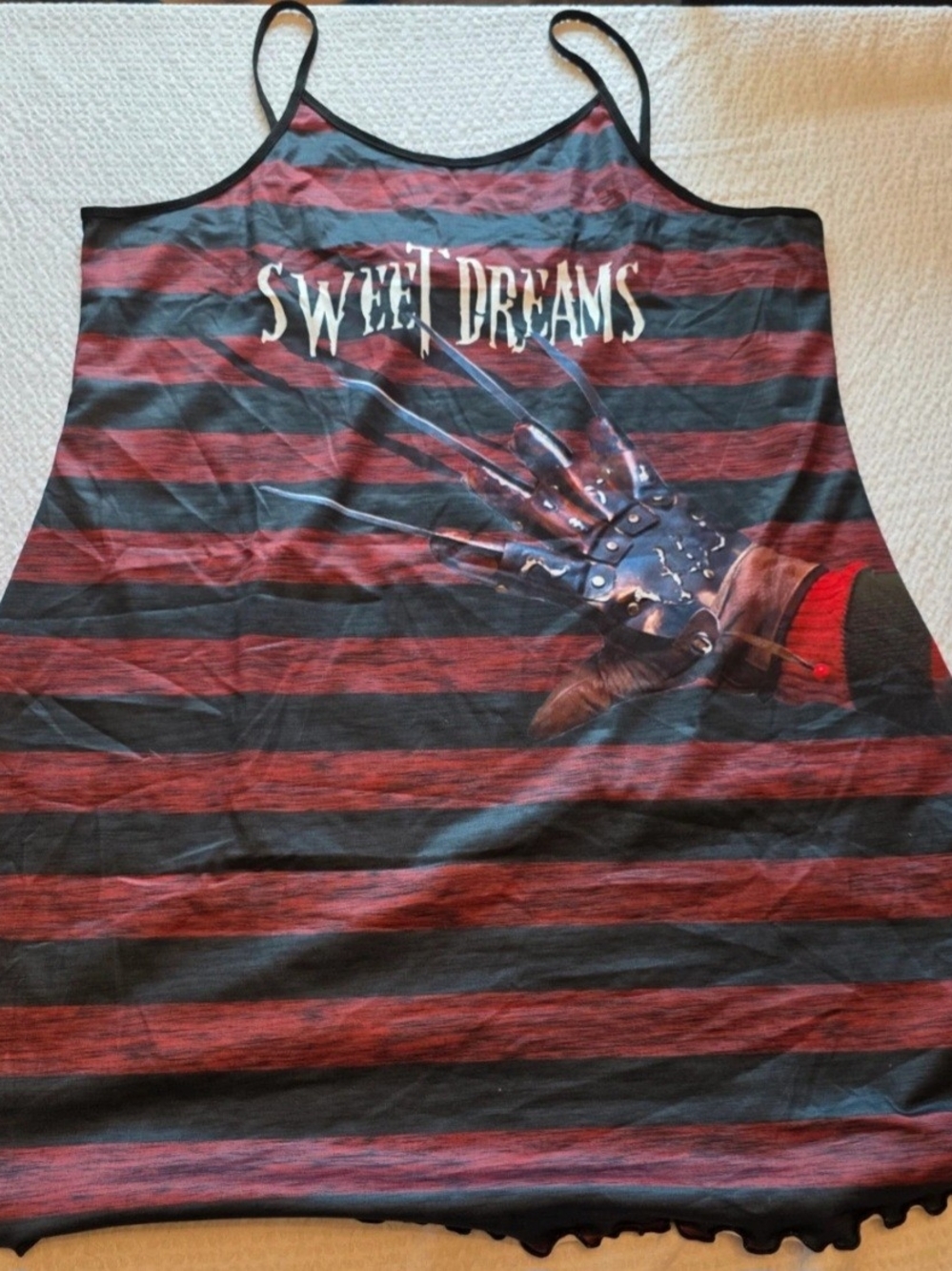 SHEIN Black and Red Striped Women’s Sleep Slip with 'Sweet Dreams' Graphic Xl